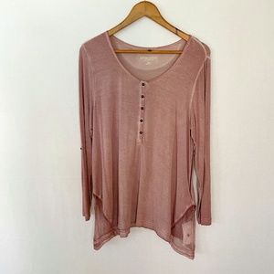 SOFT SURROUNDINGS Size Large Dusty Rose Roll Tab Sleeve 5 Button Henley Tunic